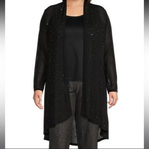 Slim Factor by Investments- Open-Front Long Sleeve Mesh Cardigan w/ Rhinestones